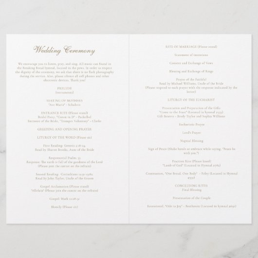 Gold katholieke Weddenschappen Mass Ceremony-progr (Achterkant)