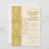 Gold Kente bruiloft uitnodiging met bloem Details (Voorkant)