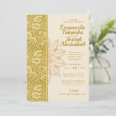 Gold Kente bruiloft uitnodiging met bloem Details (Staand voorkant)