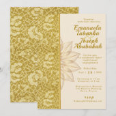 Gold Kente bruiloft uitnodiging met bloem Details (Voorkant / Achterkant)