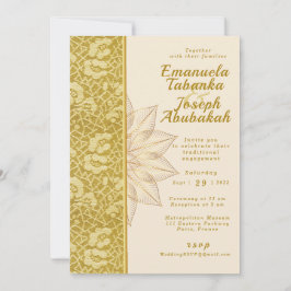 Gold Kente bruiloft uitnodiging met bloem Details