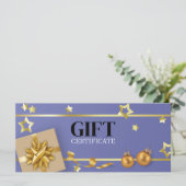 Gold-kerstbal blauwe staren lintkaart (Staand voorkant)