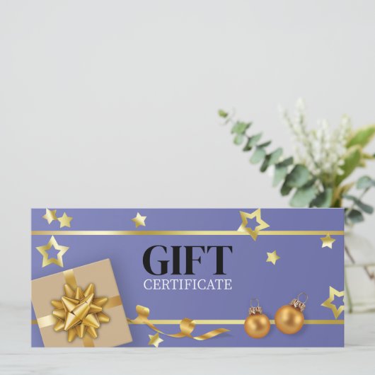 Gold-kerstbal blauwe staren lintkaart (Staand voorkant)