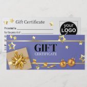 Gold-kerstbal blauwe staren lintkaart (Voorkant / Achterkant)