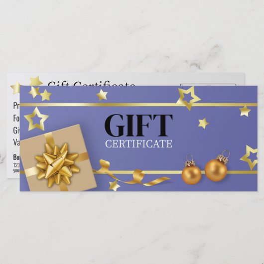 Gold-kerstbal blauwe staren lintkaart (Voorkant / Achterkant)