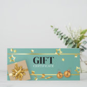 Gold-kerstbal Blauwgroen Stars-kaart met kaartjes  (Staand voorkant)