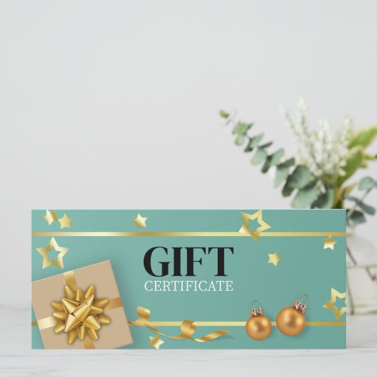 Gold-kerstbal Blauwgroen Stars-kaart met kaartjes  (Staand voorkant)