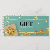 Gold-kerstbal Blauwgroen Stars-kaart met kaartjes  (Voorkant / Achterkant)