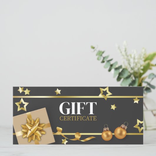 Gold kerstbal Classy Stars - kaartje met lint (Staand voorkant)