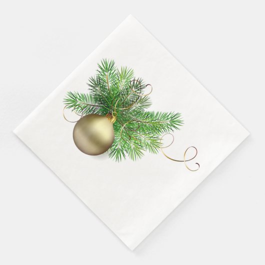 Gold kerstbal met pine servet (Hoek)