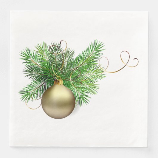 Gold kerstbal met pine servet (Voorkant)