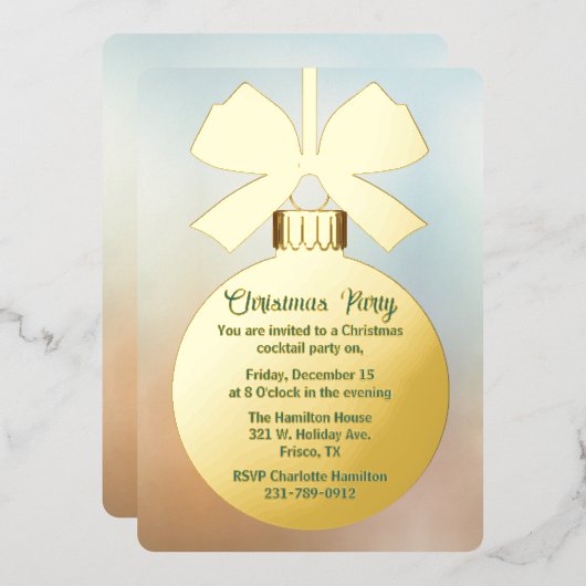 Gold Kerstbal Ornament Holiday Folie Uitnodiging (Voorkant / Achterkant)