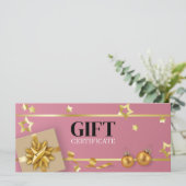 Gold-kerstbal roze ribbon-kaartje (Staand voorkant)