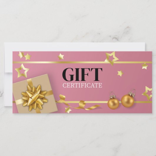 Gold-kerstbal roze ribbon-kaartje (Voorkant)