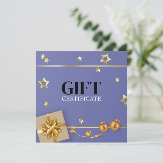 Gold kerstbal-staart lint blauw cadeaukaartje (Staand voorkant)