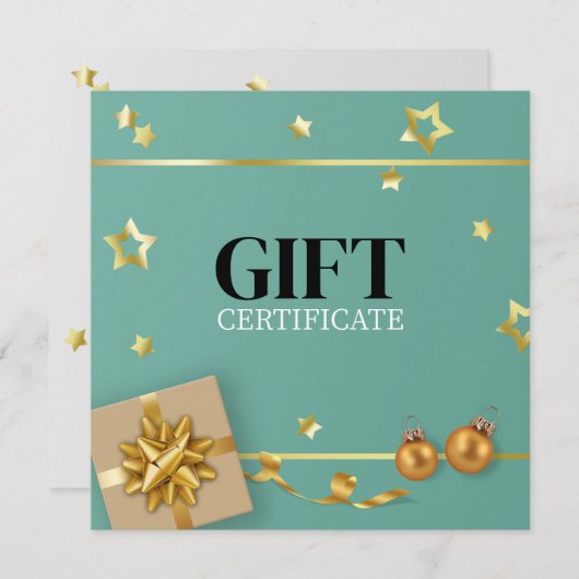 Gold kerstbal-staart lint Blauwgroen cadeaukaart (Voorkant / Achterkant)