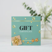 Gold kerstbal-staart lint Blauwgroen cadeaukaart (Staand voorkant)