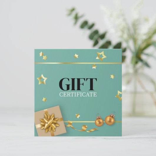 Gold kerstbal-staart lint Blauwgroen cadeaukaart (Staand voorkant)