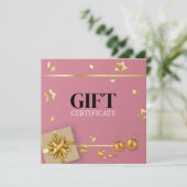 Gold kerstbal-staart roze lintkaart (Staand voorkant)