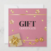 Gold kerstbal-staart roze lintkaart (Voorkant)