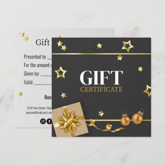 Gold kerstbal-stars lint-lassenkaart (Voorkant / Achterkant)