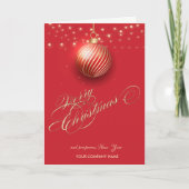 Gold kerstbal, String Lights Red Corporate Feestdagen Kaart (Voorkant)