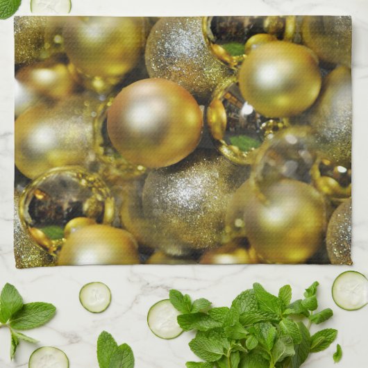 Gold KerstBaubles Theedoek (Gevouwen)