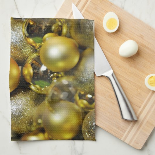 Gold KerstBaubles Theedoek (Quarter Fold)