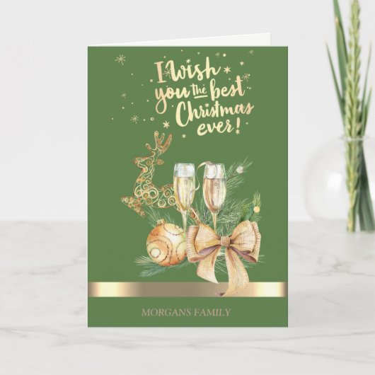 Gold-kerstbier, all,Wine Glass,Bow Feestdagen Kaart (Voorkant)