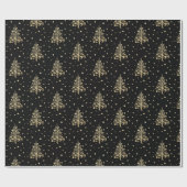 Gold kerstbomen Gold Falling Snow Black Cadeaupapier (Vlak)