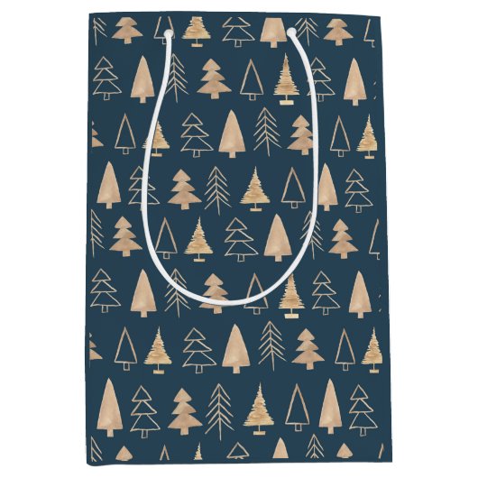 Gold kerstbomen, Midnight Blue Medium Cadeauzakje (Voorkant)