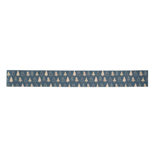 Gold kerstbomen Midnight Blue Satin Ribbon Satijnen Lint (Voorkant)