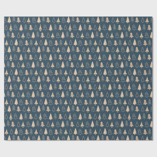 Gold kerstbomen, Midnight Blue Wrapping Paper Cadeaupapier (Vlak)