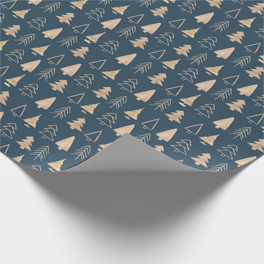 Gold kerstbomen, Midnight Blue Wrapping Paper Cadeaupapier (Hoek)