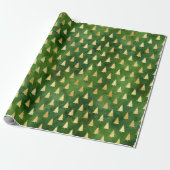 Gold kerstbomen op groen cadeaupapier (Uitgerold)