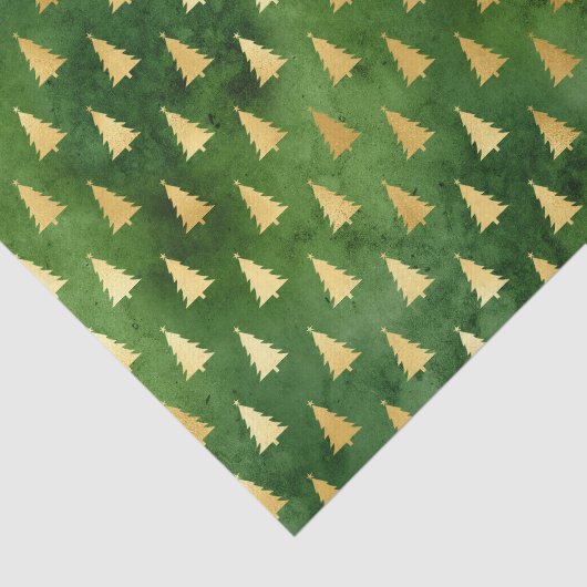 Gold kerstbomen op groen tissuepapier (Detail)
