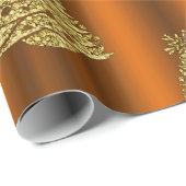 Gold kerstbomen op metallisch Sinaasappel Cadeaupapier (Rol Hoek)