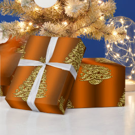 Gold kerstbomen op metallisch Sinaasappel Cadeaupapier