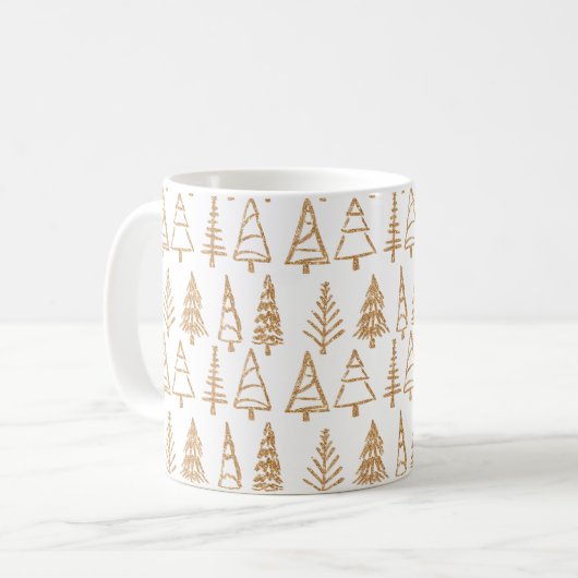 Gold Kerstbomen Pattern Modern Girly Holiday Koffiemok (Voorkant links)