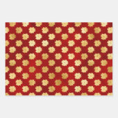 Gold kerstbomen, Poinsettias en rendieren Inpakpapier Vel (Voorkant 2)