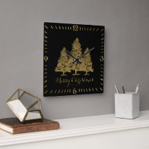 Gold kerstbomen Square Wall klok