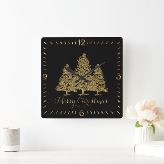 Gold kerstbomen Square Wall klok (Huis)