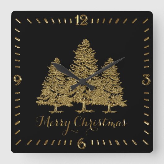 Gold kerstbomen Square Wall klok (Voorkant)