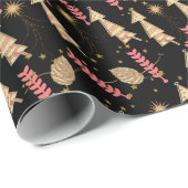Gold kerstbomen — Zwarte wandelpapier Cadeaupapier (Rol Hoek)