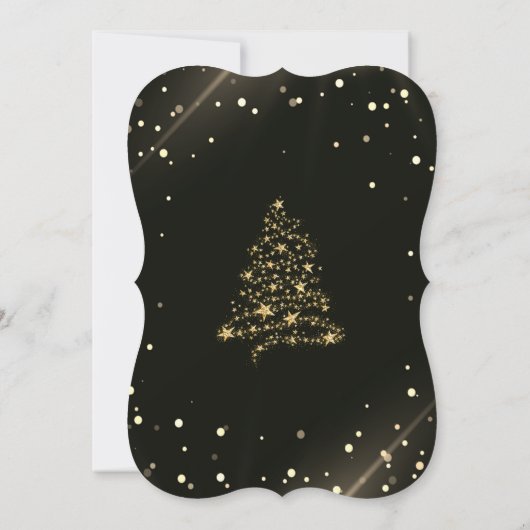 Gold Kerstboom, Bow, Zwarte Kerstfeest Kaart (Achterkant)