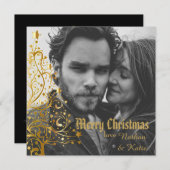 Gold kerstboom en aangepaste Champagne-foto Feestdagenkaart (Voorkant / Achterkant)