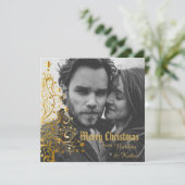 Gold kerstboom en aangepaste Champagne-foto Feestdagenkaart (Staand voorkant)