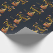 Gold kerstboom en donkerblauw, speciaal aangepast cadeaupapier (Hoek)
