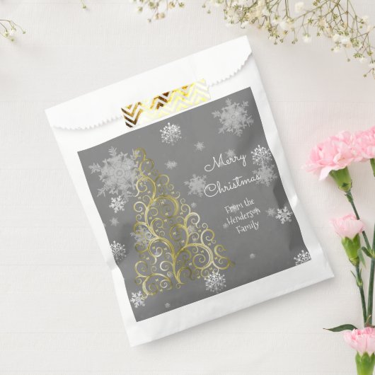 Gold kerstboom en Snowflakes Favor Bag Bedankzakje (Gezegeld)