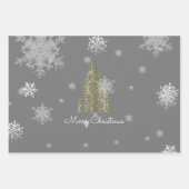 Gold kerstboom en snowflakes omslagpapier inpakpapier vel (Voorkant)
